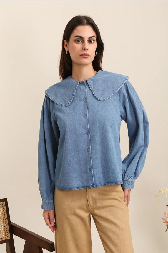 Daphnea denim big collar blouse (SZ S-L)
