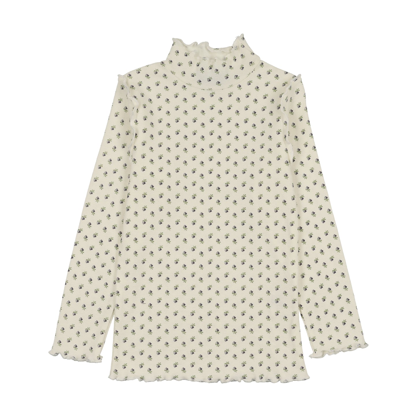 Kin Kin Black Floral Scalloped Edge Mockneck ( Sz 2-16)