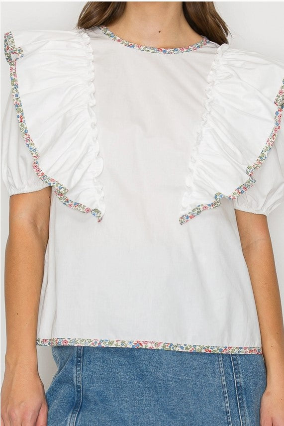 Love Wednesday floral trim blouse (SZ S-L)
