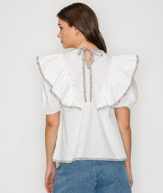 Love Wednesday floral trim blouse (SZ S-L)