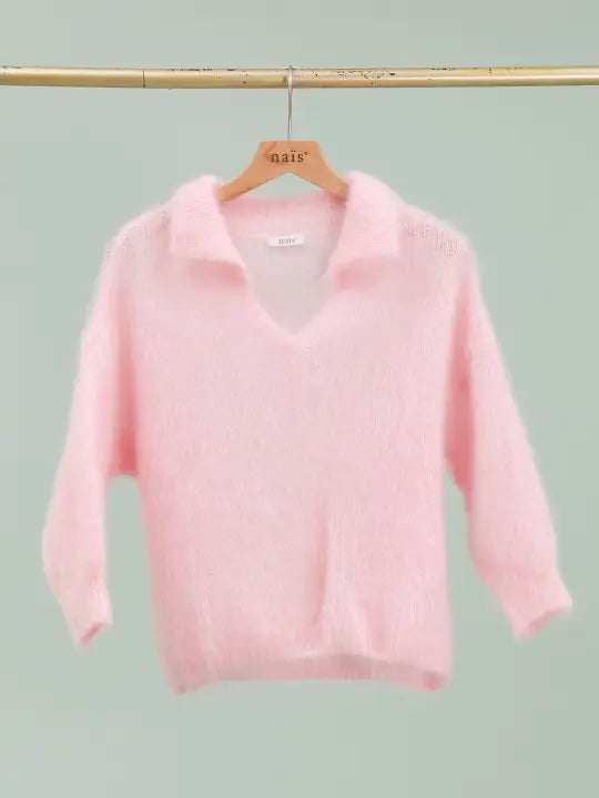 Nais pink mohair collared sweater (O/S)