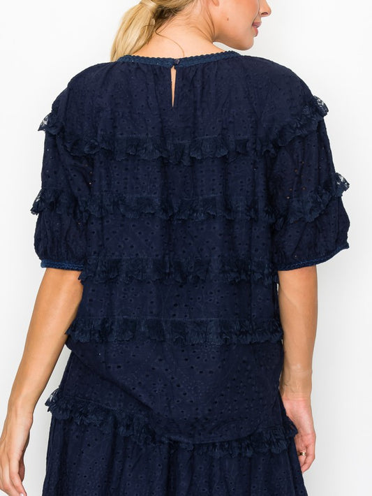 Joh Apparel navy eyelet shirt (SZ XS-M)