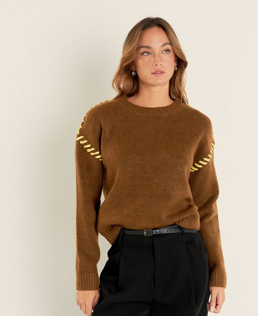 English Factory stitched camel sweater (SZ XS-L)