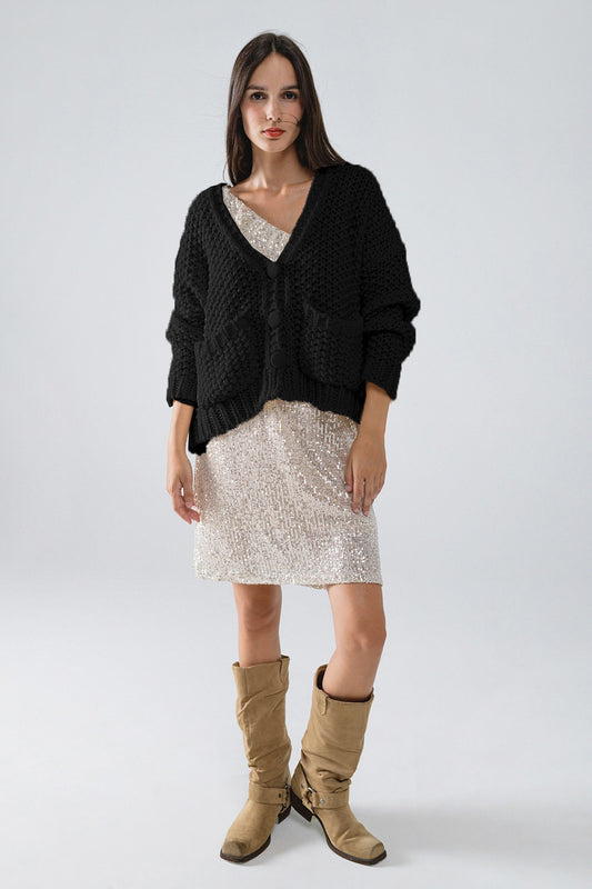 Q2 chunky knit black sweater ( O/S)