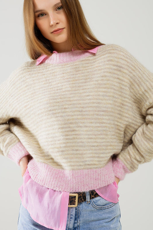 Q2 beige striped sweater (o/s)