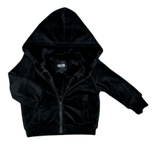 Load image into Gallery viewer, Ibis595 Girls Black Velour Hoodie ( Sz 2-14)
