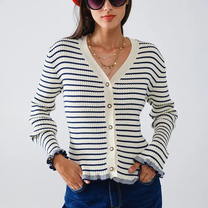 Q2 striped ribbed sweater (SZ S-L)