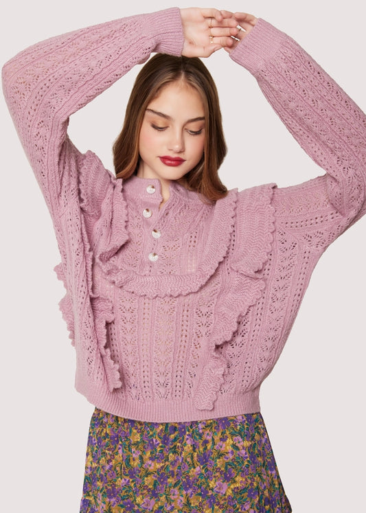 Lost + Wander mauve ruffle sweater (SZ XS-L)