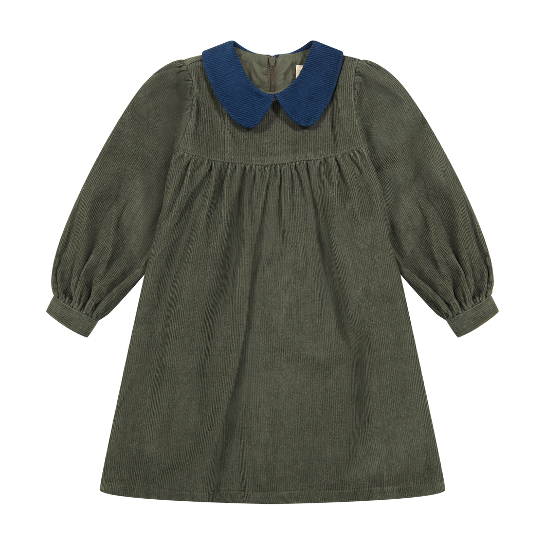 Zeebra corduroy olive dress (SZ 3-16)