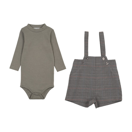 Kin Kin Grey Plaid Baby Overall Set ( Sz 12M-5YR)