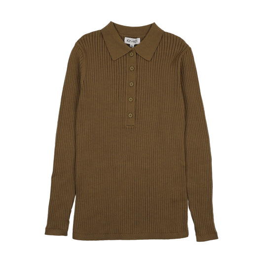 Kin Kin Green Bronze Ribbed Knit Sweater Polo ( Sz 10-20)