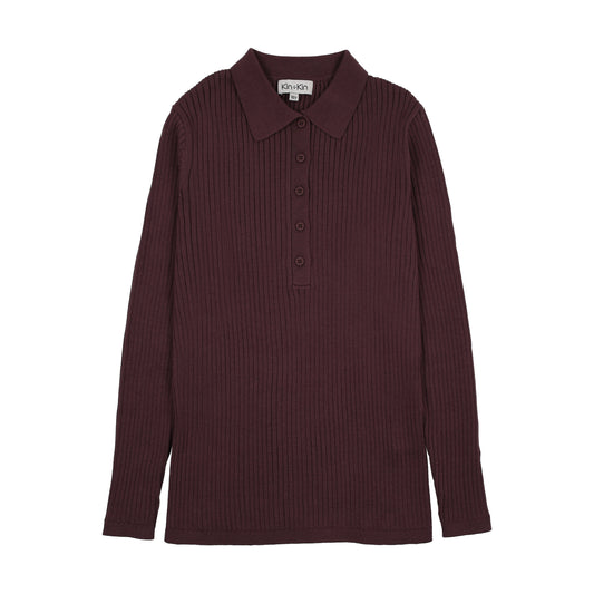 Kin Kin Plum Ribbed Knit Sweater Polo ( Sz 10-20)