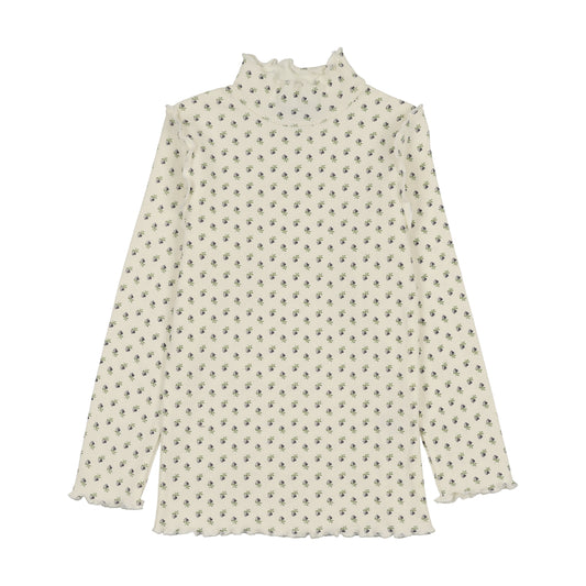 Kin Kin Black Floral Scalloped Edge Mockneck ( Sz 2-16)