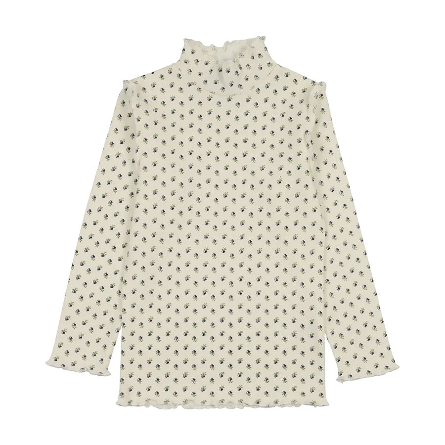 Kin Kin Tulip Print Plum Scalloped Edge Mockneck ( Sz 2-16)