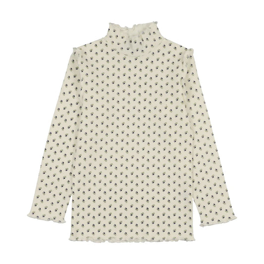 Kin Kin Tulip Print Plum Scalloped Edge Mockneck ( Sz 2-16)