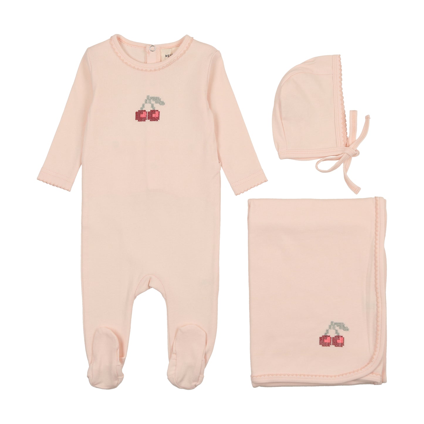 Mema Embroidered Cherry 3 Pc M336-3 ( Sz 3M-6M)