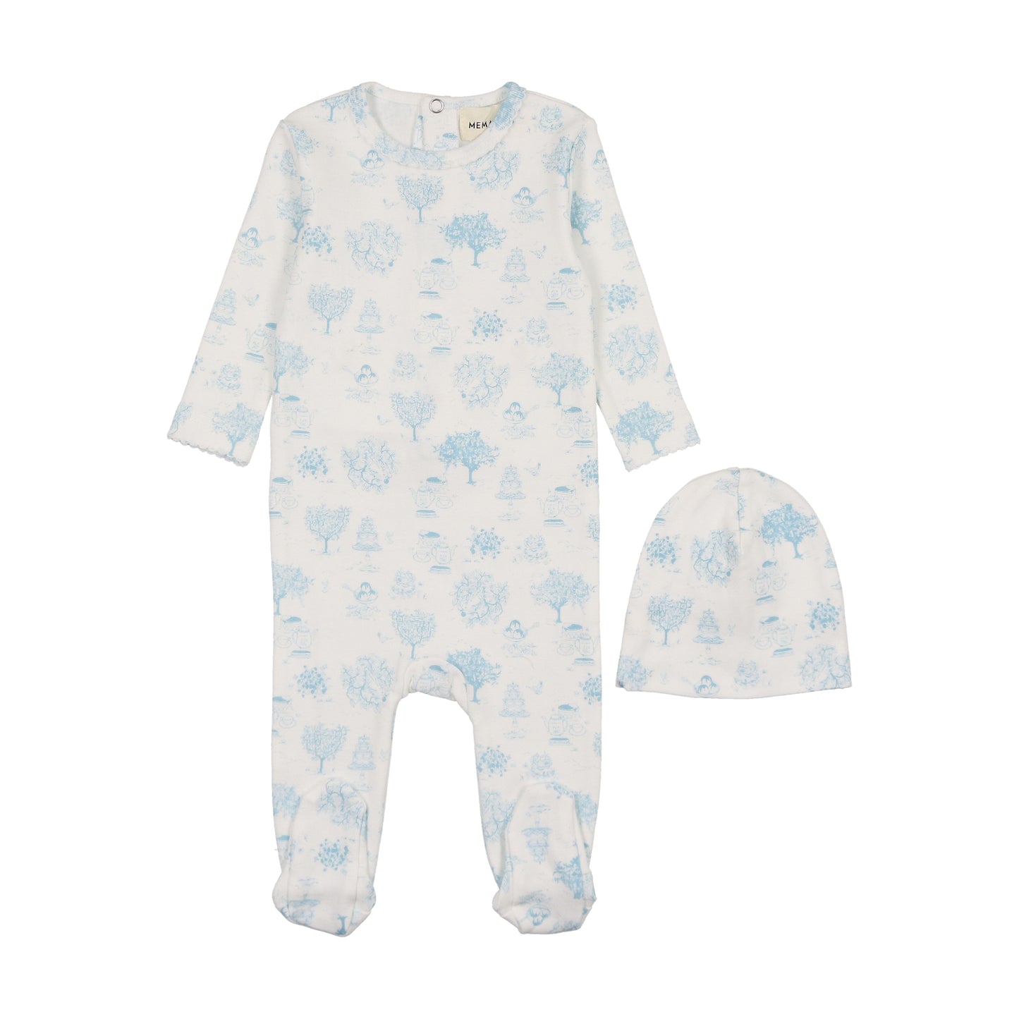 Mema Toile Print Footie +Beanie M337 ( Sz 9M-12M)