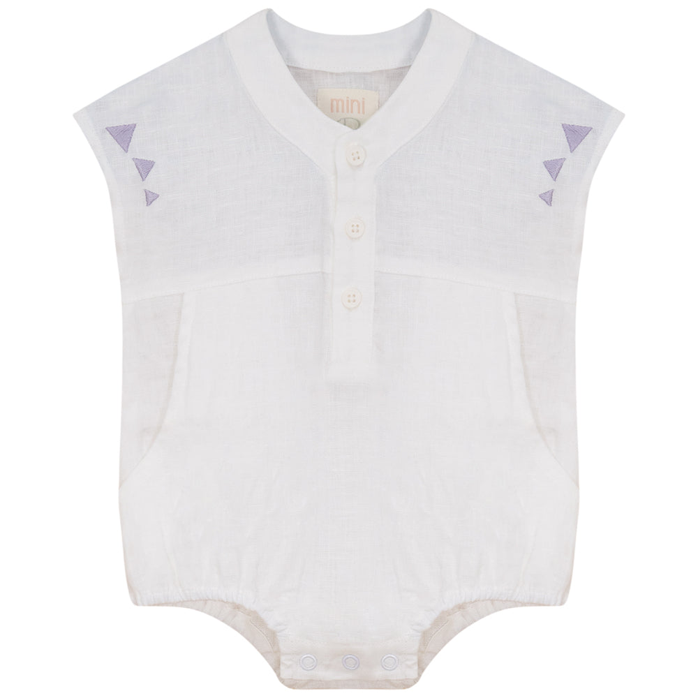 Pompomme detail linen romper (SZ 9-24m)