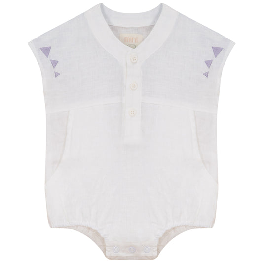 Pompomme detail linen romper (SZ 9-24m)