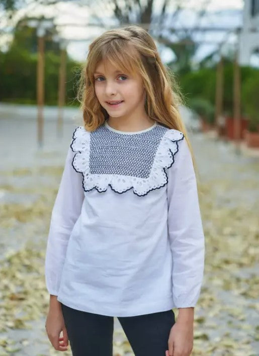 La Ormiga white smocked blouse (SZ 4-S)