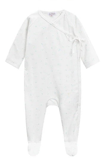 Oubon Blue Floral Print Footie SS067 ( Sz 3M-9M)