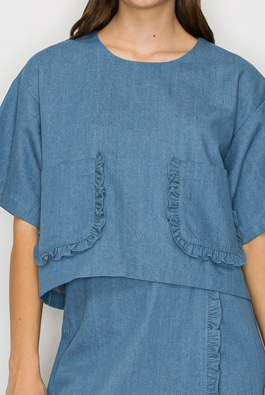 Love Wednesday denim pocket blouse (SZ S-L)