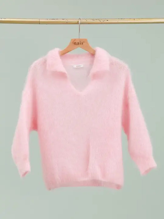 Nais pink mohair collared sweater (O/S)